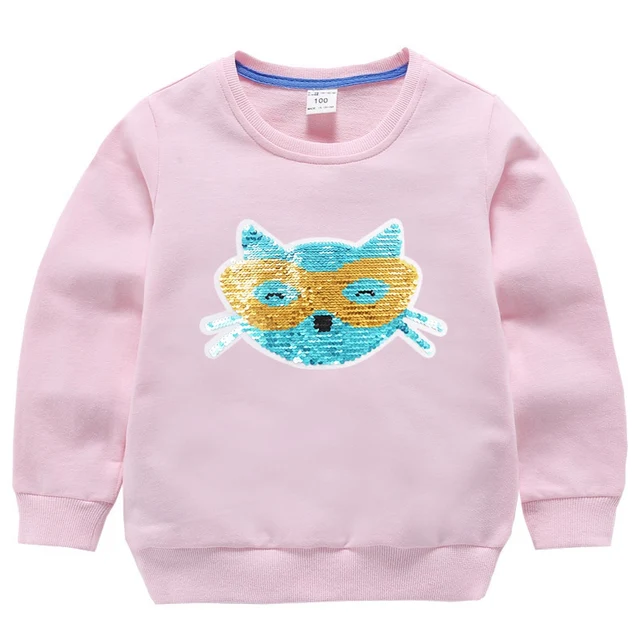 Double Sided Sequin Flash Glitter T-Shirts For Girls Sequins T Shirt Girls Cartoon Cat Kids Tshirt Summer Teen Clothes For Girls Yellow