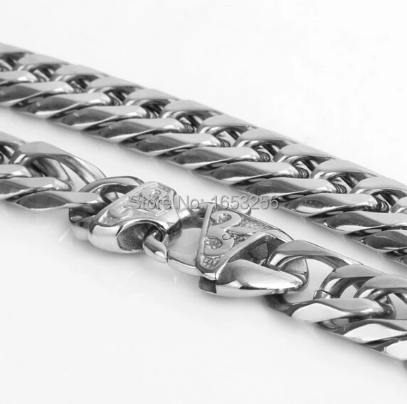 

12mm wide 24'' Men's Jewelry Stainless Steel High Quality Double Curb Link-chain Necklace Heavyweight Cool Clasp