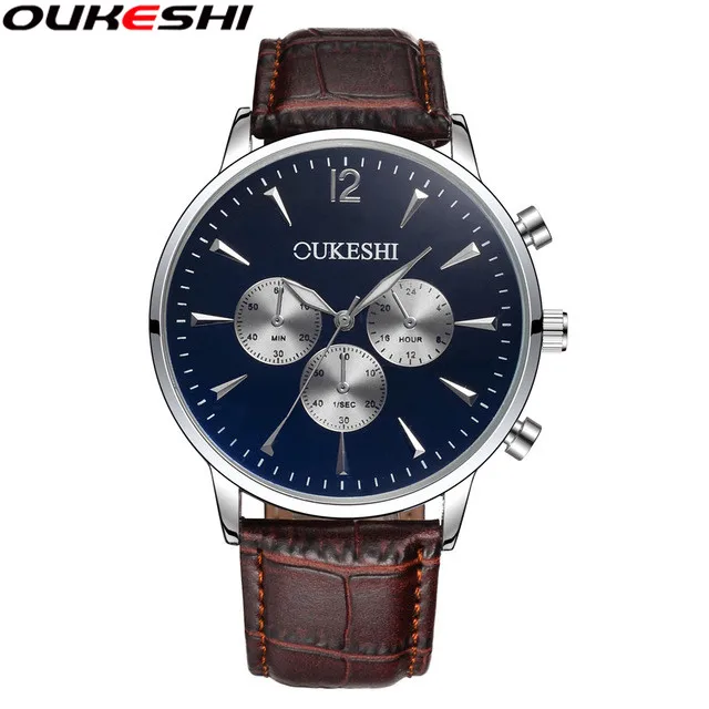 

2017 OUKESHI Men Watches Top Brand Luxury Leather Men Business Quartz Wrist Watch Relogio Masculino