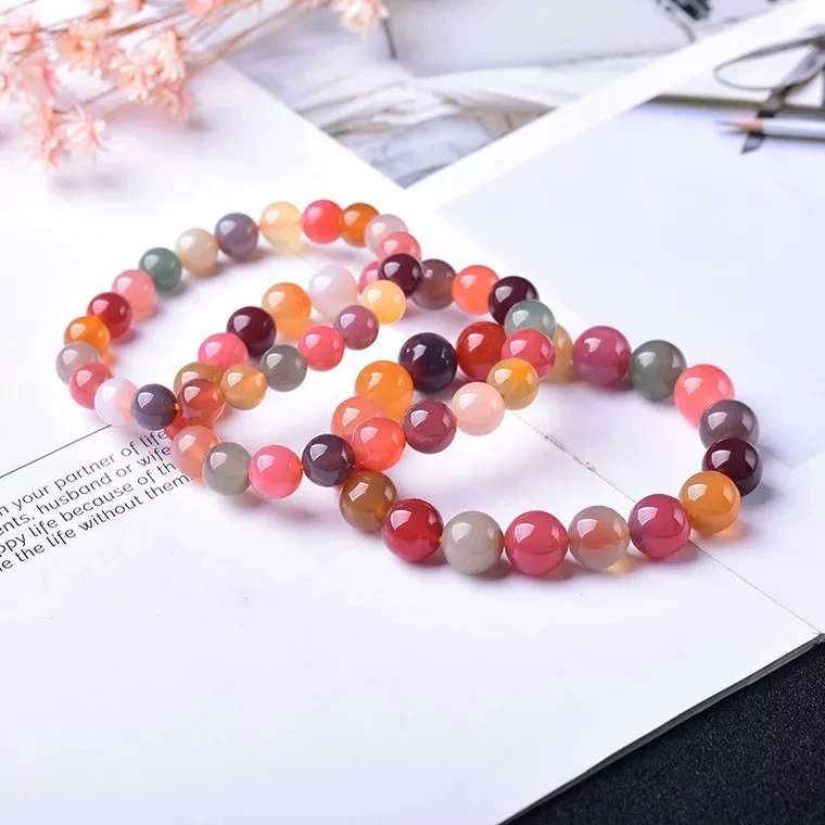 

Top Natural Colorful Salt Yanyuan Agate Red Round Beads Woman Man Bracelet 7mm 8mm 9mm 10mm 11mm 12mm 13mm Crystal Bracelet AAAA
