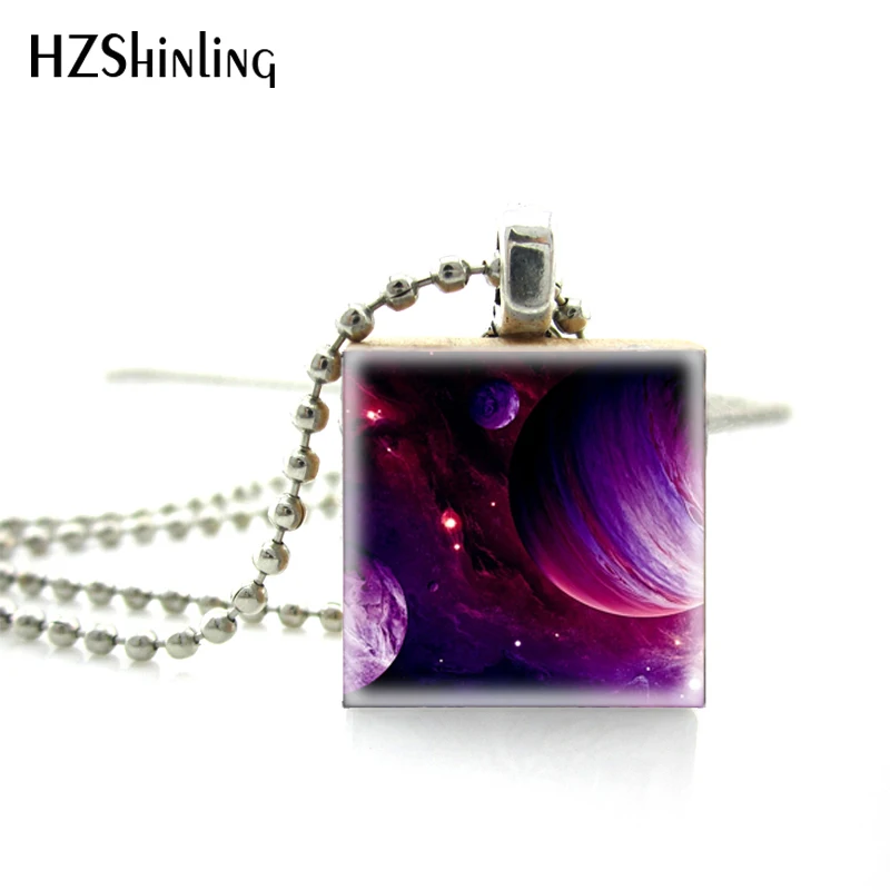 

New Fashion Charming Space Planets and Galaxies Glass Photos Scrabble Game Tile Jewelry Silver Ball Chain Necklace