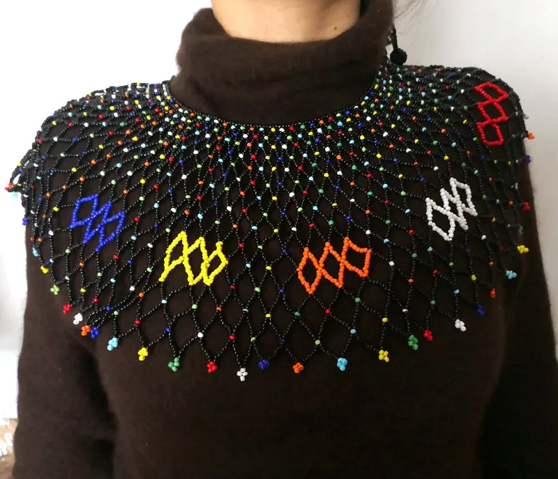 

African Beads Shawl Zulu Beaded Necklace Boho Wedding Ethnic Style Hand Woven Exaggerated Personality Neckpiece Web Necklace