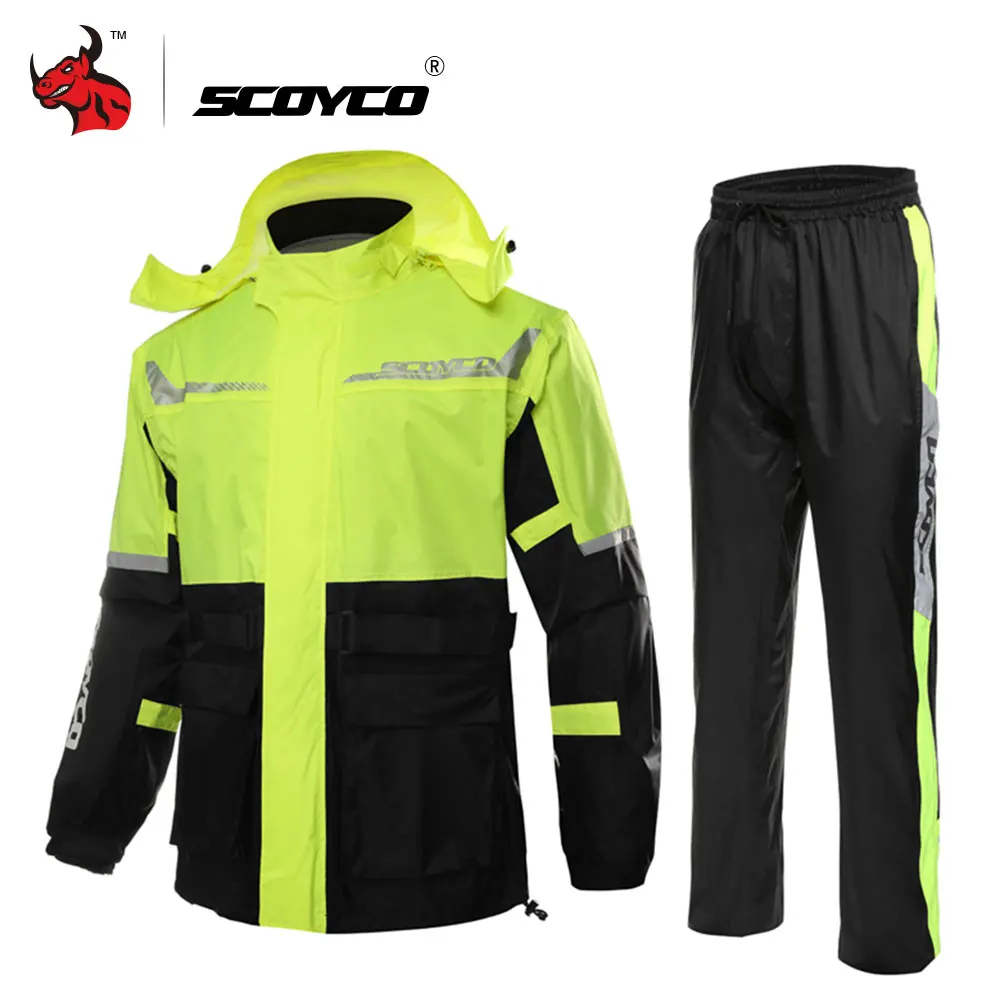 

SCOYCO Hooded Motorcycle Raincoat Men Waterproof Motorcycle Jacket Reflector Divided Body Rain Suit Outdoor Motorcycle Clothing