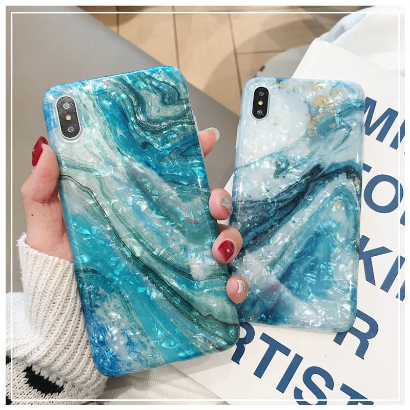 Блестящий глянцевый чехол для телефона с мраморным рисунком мечты iPhone X XR XS Max