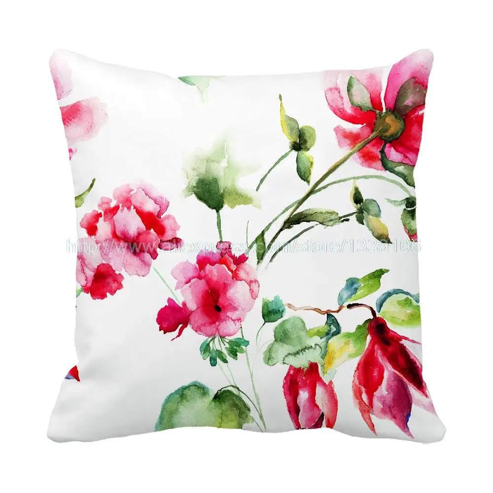 Chinese Style Watercolor Floral Print Custom Sofa Chair Cushions Art