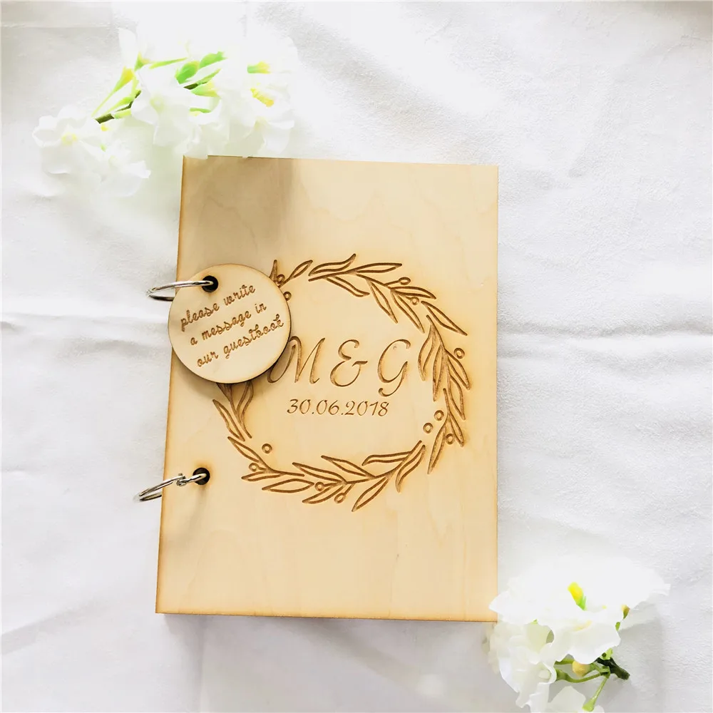 Wreath Guest Book Wedding Guest Book Custom Wooden Guestbook Custom