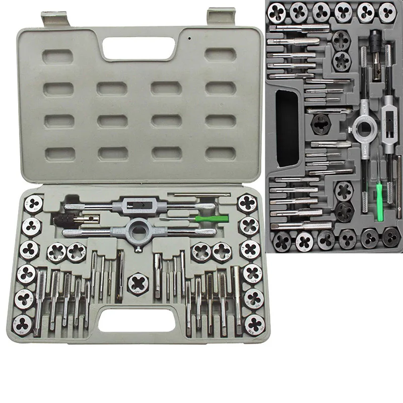 

G1 40PCS Alloy Steel 58-62HRC Tap and Die Set Metric/Inch Tap Wrench Thread Tools Dies Holder for Professional Use