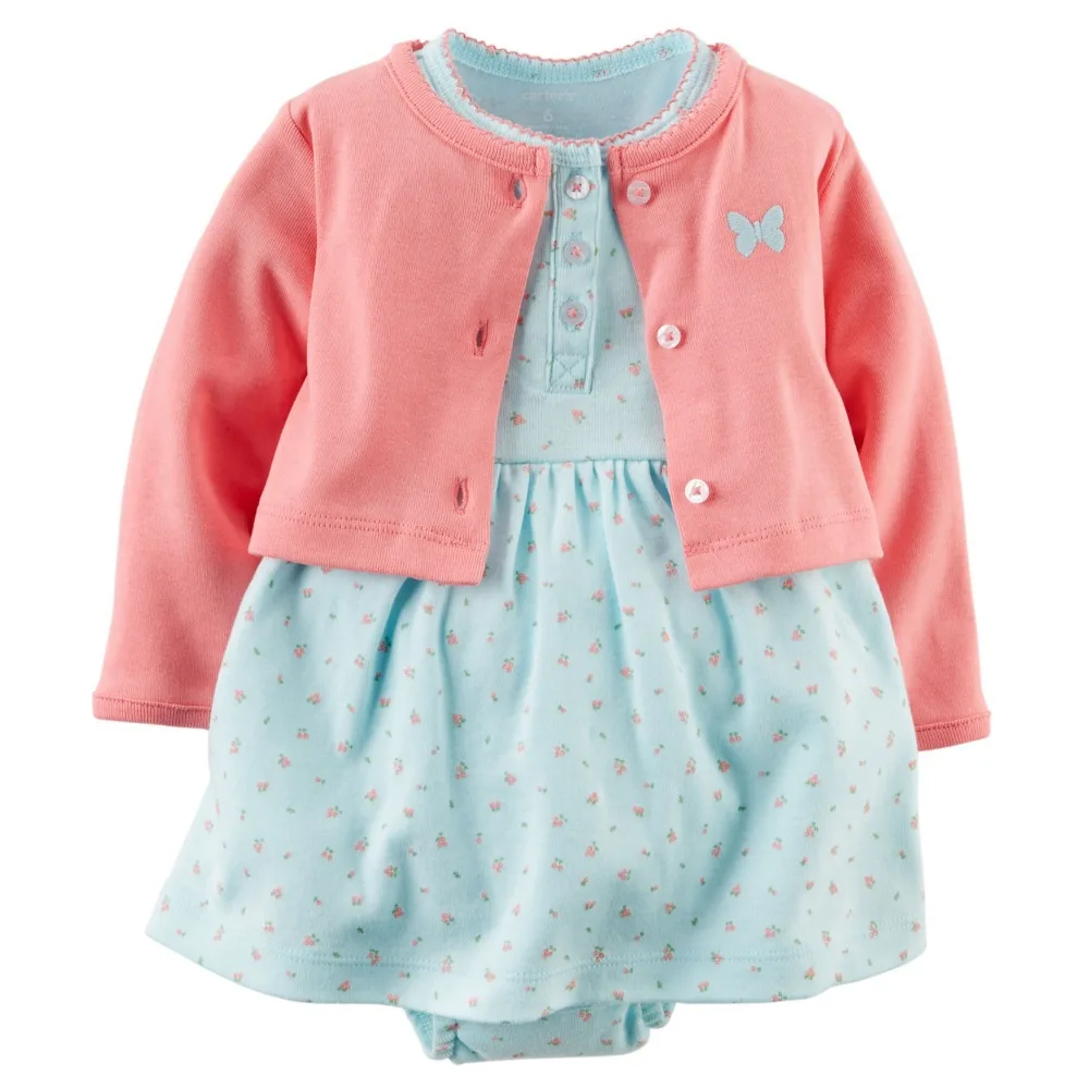 

COD2-009, Original, Baby Girls 2-Piece Dress and Cardigan Set, With Bodysuit and Button-front Cardigan, Free Shipping