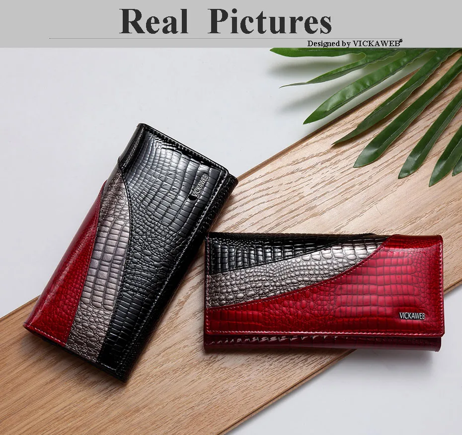 VICKAWEB Wallet Female Patchwork Long Women Wallets Genuine Leather Purses Ladies Vintage Hasp Purse Alligator Standard Wallets-AE150-1-004