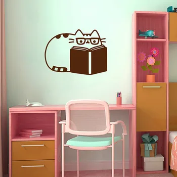 

Fat Cat Cats Books Book Kitty Girl Wall Sticker Kids Baby Room Decoration Reading Kids Room Study Library Poster MUral LX179
