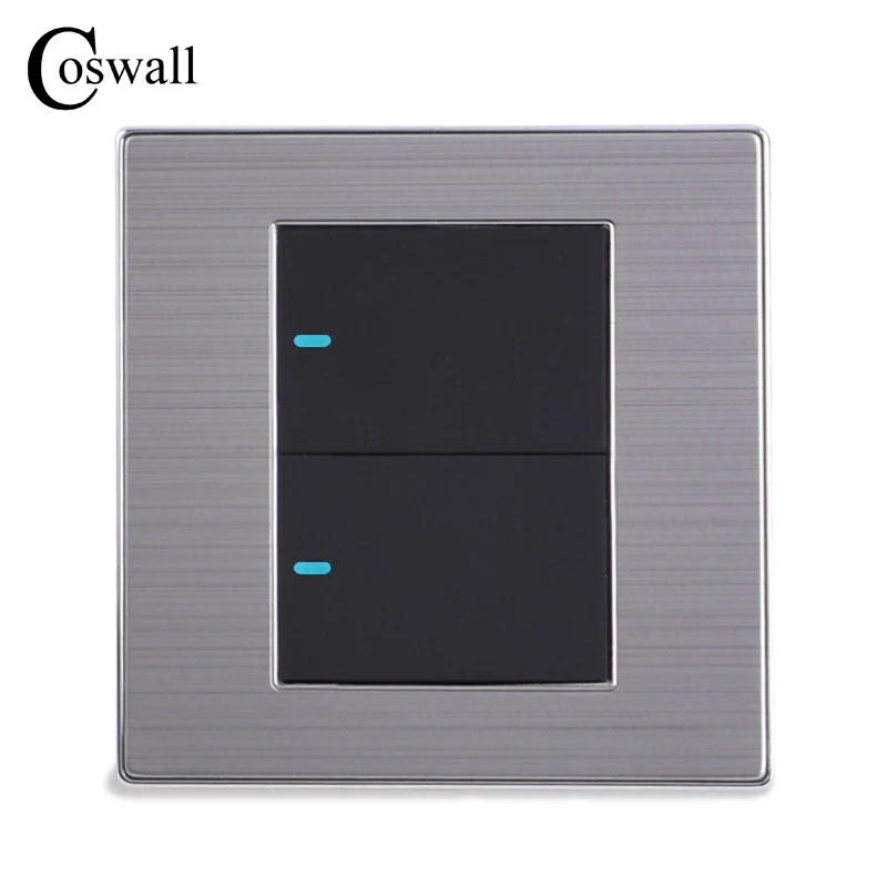 Coswall 2 Gang 1 Way Luxury Led Light Switch On / Off Wall Switch  Interruptor Brushed Silver Panel 10a Ac 110~250v - Switches - AliExpress