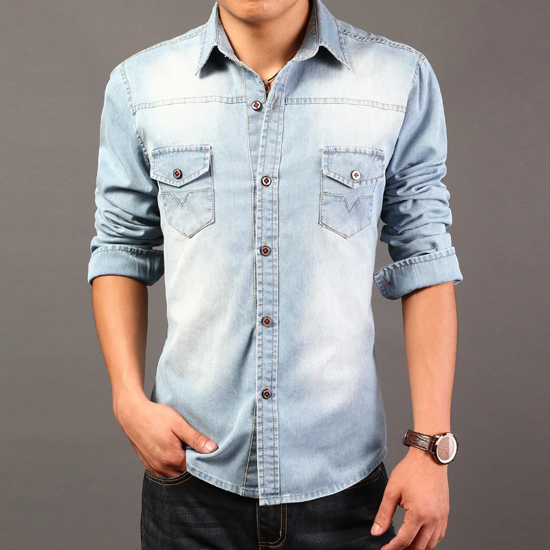 camisa de mezclilla hombre manga larga