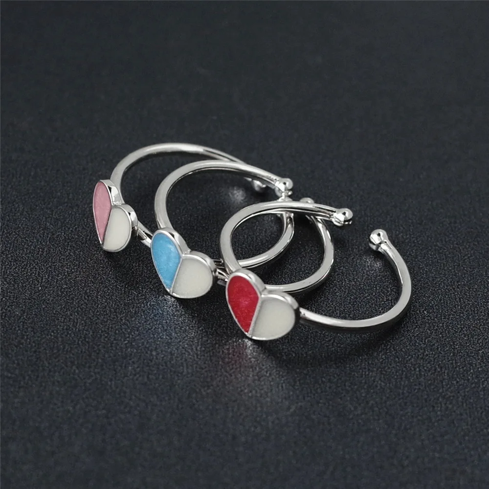 heart drop glaze open ring 100% Sterling 925 silver Jewelry Vintage Adjustable rings for women gift free size