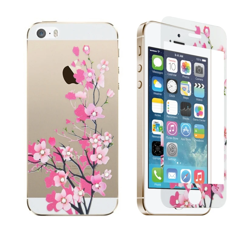 Для iPhone 5 5S 0 3 мм инкрустированный стразами цветное стекло всего тела передняя