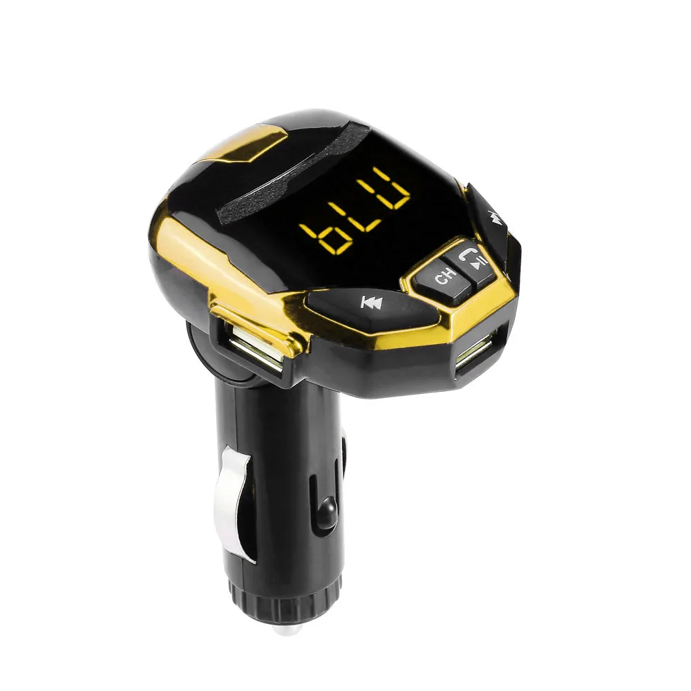 Bluetooth автомобильный комплект беспроводной fm-передатчик громкой связи Быстрая зарядка двойной USB зарядное устройство ЖК FM Автомобильный mp3 плеер YJJ1 - Название цвета: Gold