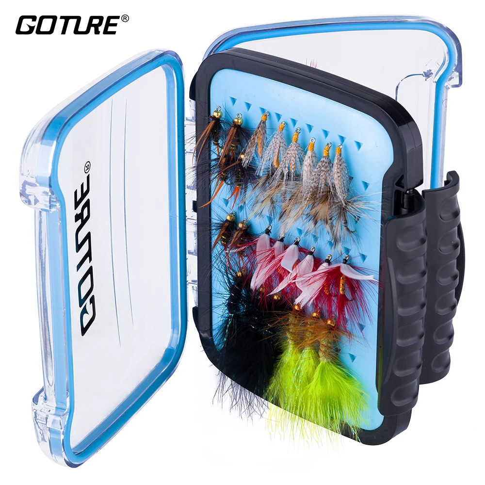 

Goture 60pcs(10 Types) Fly Fishing Flies Nymph,Streamer,Soft Hackle, Dry/Wet Flies Fake Fishing Lures with Waterproof Fly Box