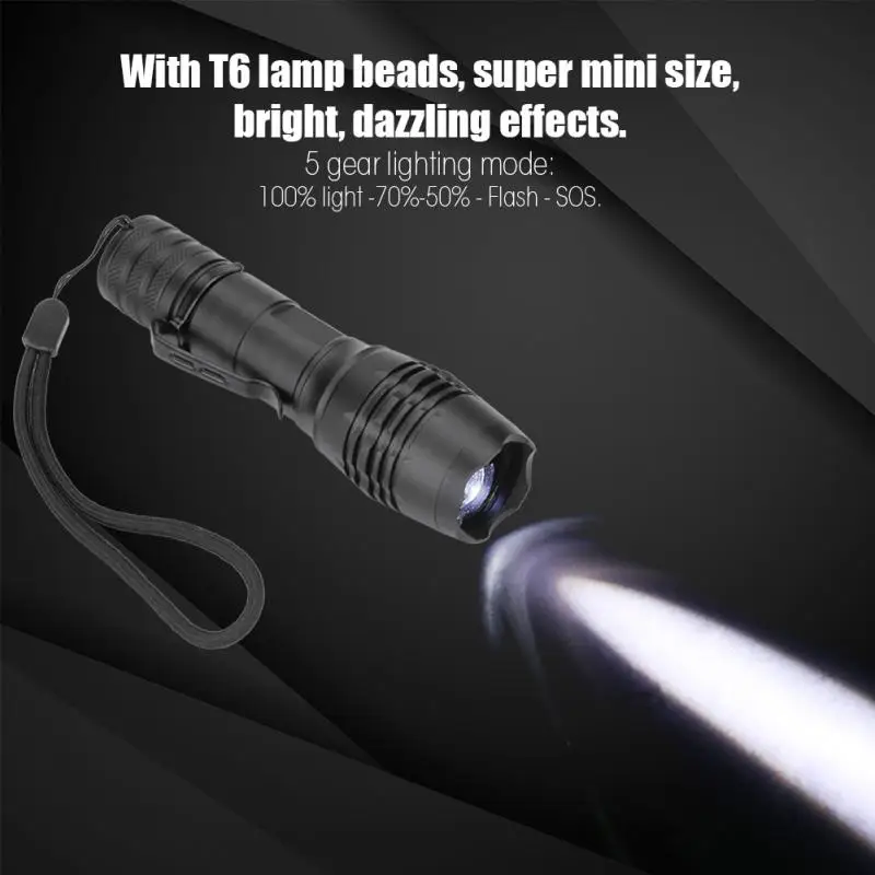 

Portable T6 LED Torch Flashlight 18650 Pocket Small Work Light Flashlight For Camping Hunting Waterproof Penlight 5 Modes Torch