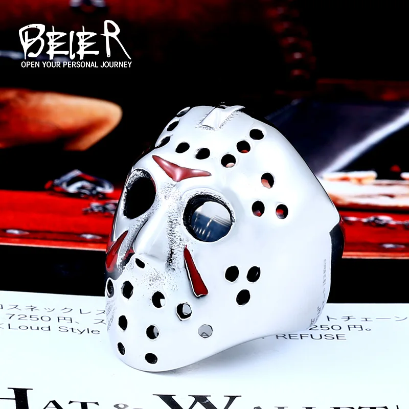 Men Ring Stainless Steel Biker Jason Hallows' Day Voorhees Hockey Halloween