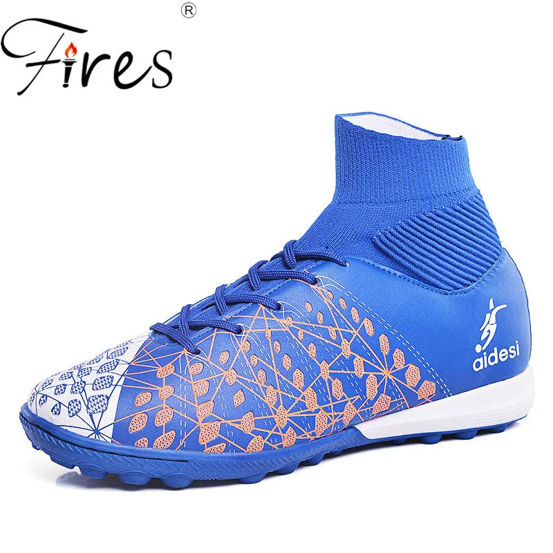 Fires Men Soccer Shoes Artificial Leather Sport Shoes Big size 45 46 Trainning Sneakers Short Nail Male Outdoor Football Shoes - Цвет: blue