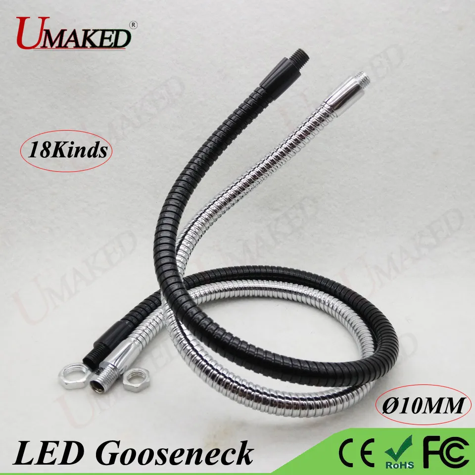 

10pc Dia10mm LED Flexible holder 20-50cm led goosenk Chrome iron Hose M8M10 universal soft pipe Desk lamp Metal serpentine tube