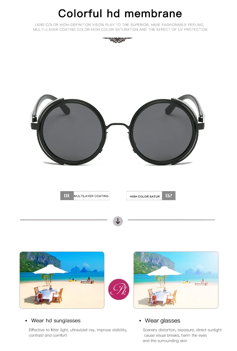 Мужские Круглые Солнцезащитные очки в стиле стимпанк, Женские винтажные металлические солнцезащитные очки в стиле панк, модные брендовые дизайнерские ретро очки, ветрозащитные очки
