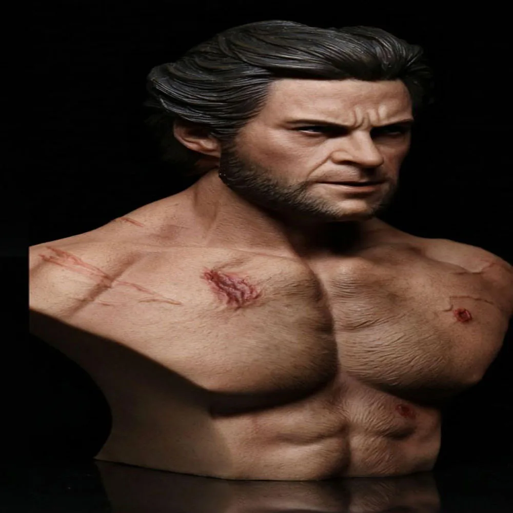 

1/6scale Male Muscle Uncle Wolverine logan half Chest Bust Sculpture battle Damaged Body for 1/6 nger/Normal Version Head Sculpt