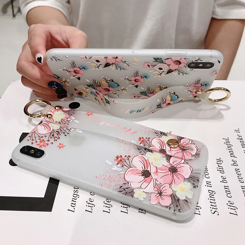 Силиконовый чехол с ремешком на запястье для iPhone 7 8 Plus XS Max XR чехлы розовыми