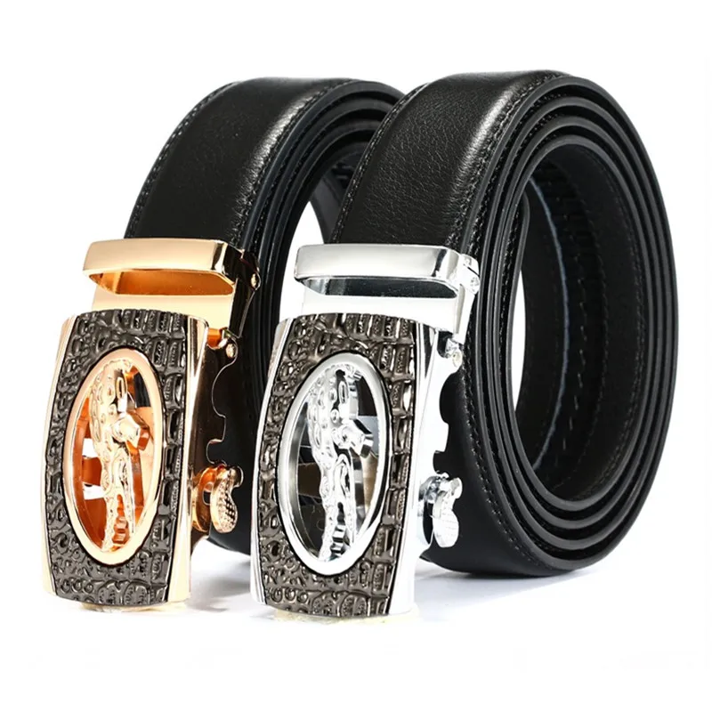 

EL BARCO High Quality Leather Men Belt Black Gold Automatic Buckle Crocodile Male Belts Luxury Brand Designer Casual Waist Strap