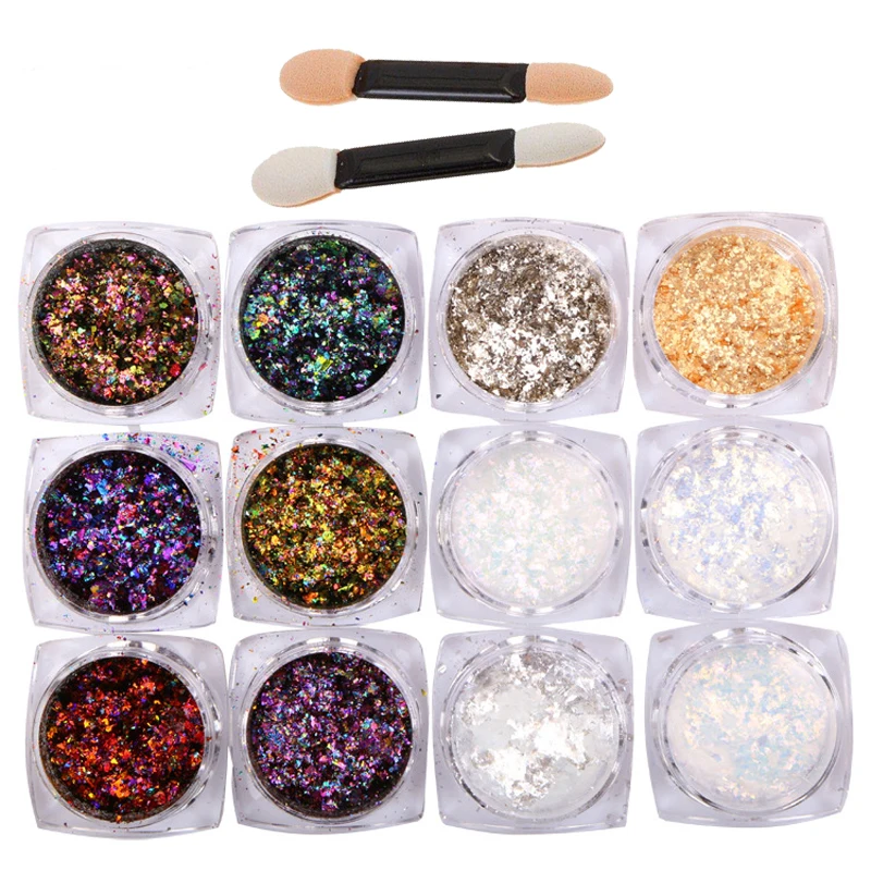 

1x Pot Color-changing Nail Chrome Powder Chameleon Glitter Pigment Powder + 1 Sponge stick Nail Art YJF01-12