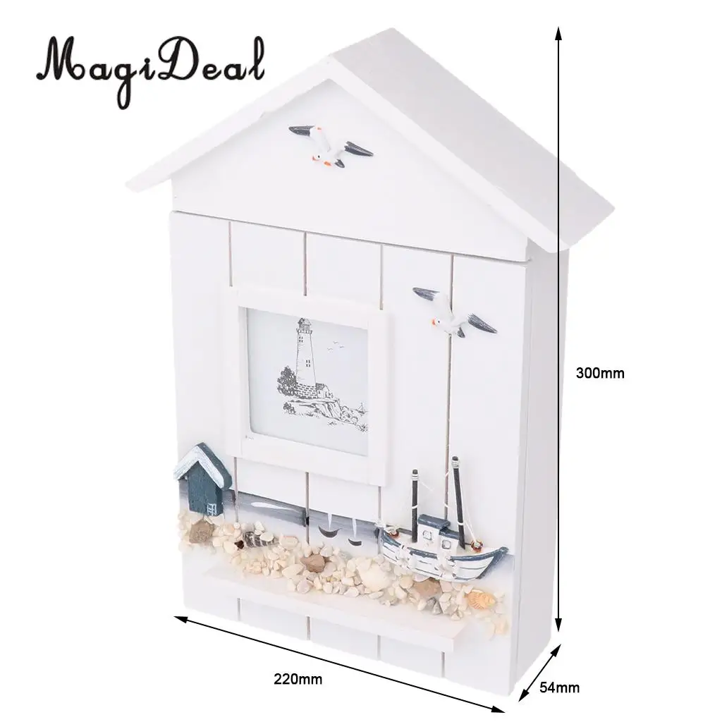 

Mediterranean Style Wooden 6 Keys Box Wall Mounted Storage Keys Holder Cabinet Rack