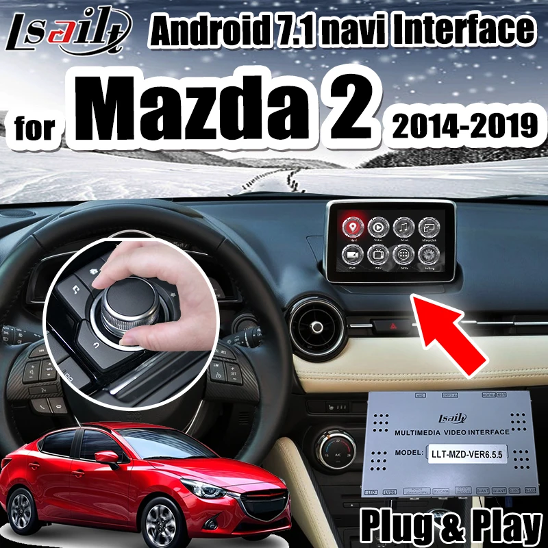 Android 7,1 видео интерфейс интеграции gps навигационная коробка для Mazda 2 Demio-19 Поддержка беспроводной carplay, OEM Ручка управления