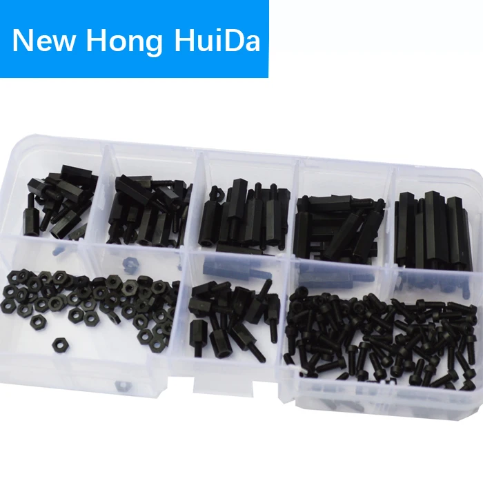 

M2 Male Nylon Hex Standoff Plastic Thread PCB Motherboard Spacer Assortment Kit Black Quadcopter Drone Computer Circuit