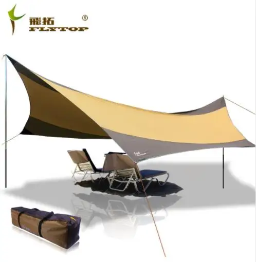 

Flytop Hoge kwaliteit 550 cm * 560 cm Iron Polen UV Strand Tent Zon Onderdak Camping Tent Luifel Tarp Met Verzilverde Oxford Sto