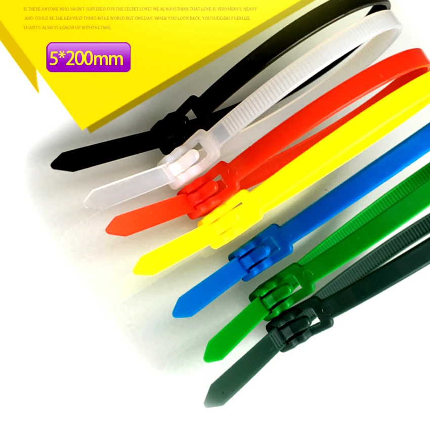 Разъемный кабель проволока для завязывания веревки ремень черный, белый, красный, желтый, синий, зеленый повторенный 4,8*200 мм пластиковый нейлоновый разблокировочный кабель 5*200 мм