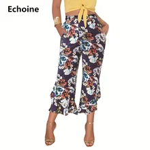 Woman Floral Print Wide Leg Pants Ankle -Length Pants Woman Flower Print Elegant Ruffle High Waist Irregular Trousers Pocket Woman Floral Print Wide Leg Pants Ankle -Length Pants Woman Flower Print Elegant Ruffle High Waist Irregular Trousers Pocket