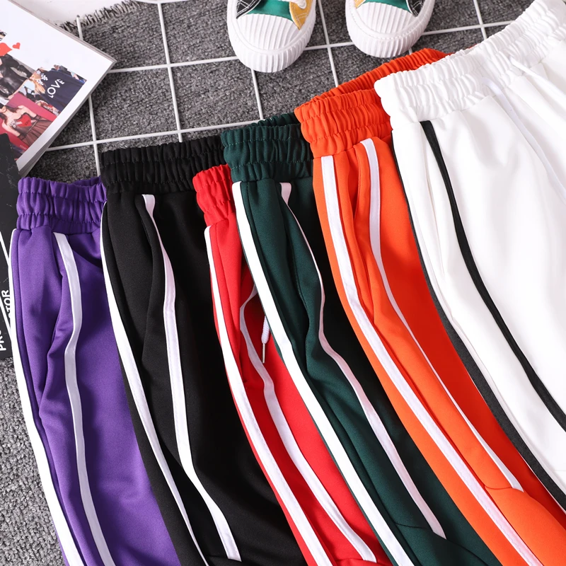 Женские спортивные штаны джоггеры, Новое поступление, весна-осень, черные, белые, красные, фиолетовые, зеленые женские штаны, студенческие, для девочек-подростков