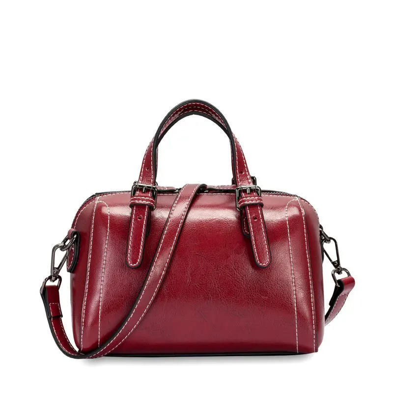 

Genuine Leather Women Tote Bag Boston Female Small Shoulder Bags Leather Women Handbag Vintage Women Crossbody Messenger Bag