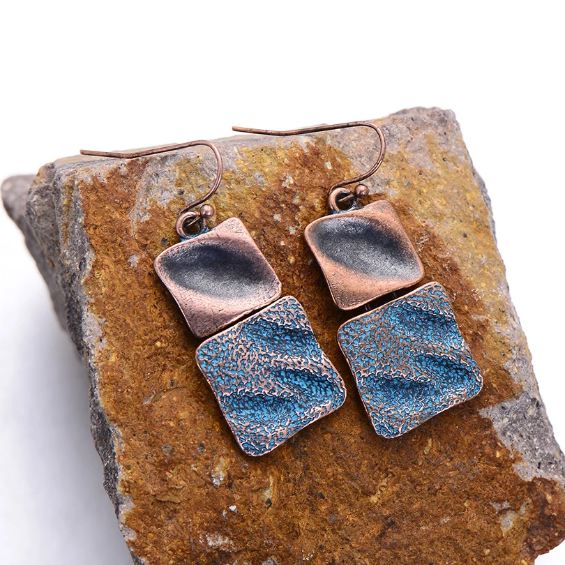 

Bohemia Zinc Alloy Square Drop Earrings Vintage Twist Design Copper Pendant Ethnic Earring for Women Jewelry Gift Hot Sale