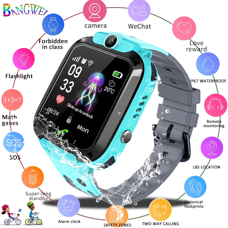 BANGWEI Children Smart Watch Camera Lighting Touch Screen SOS Call LBS Tracking Location Finder Kids Baby Smart Watch kids watch