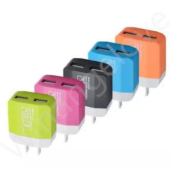 

500pcs colorful Dual usb 2.1A+1A us Ac home travel wall charger plug for iphone 7 8 x for samsung s8 note 8