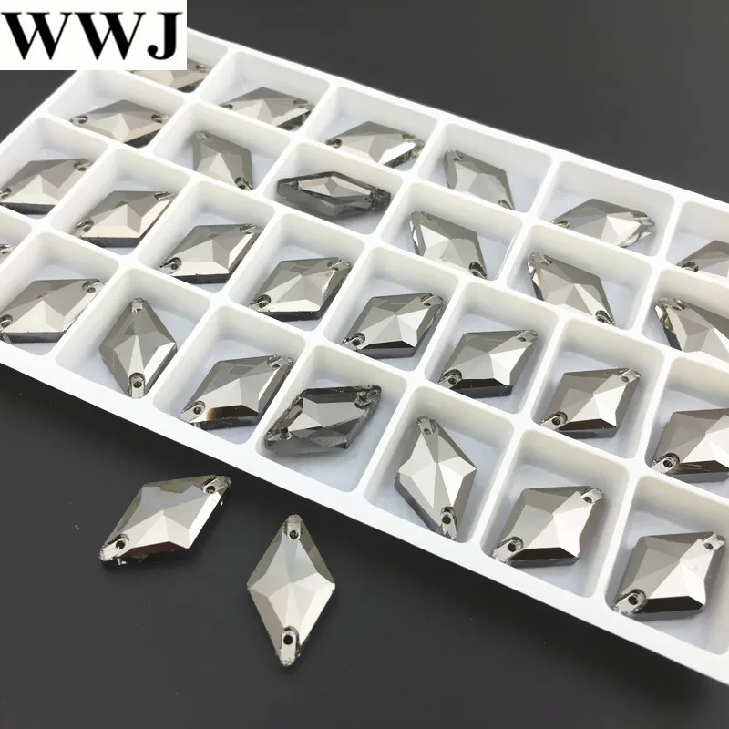 

Jet Hematite Color 11x19mm Glass Crystal Sewing Glass Rhombus Sew On Stone Flatback 2 holes Sewing Jewelry Beads Garment Use