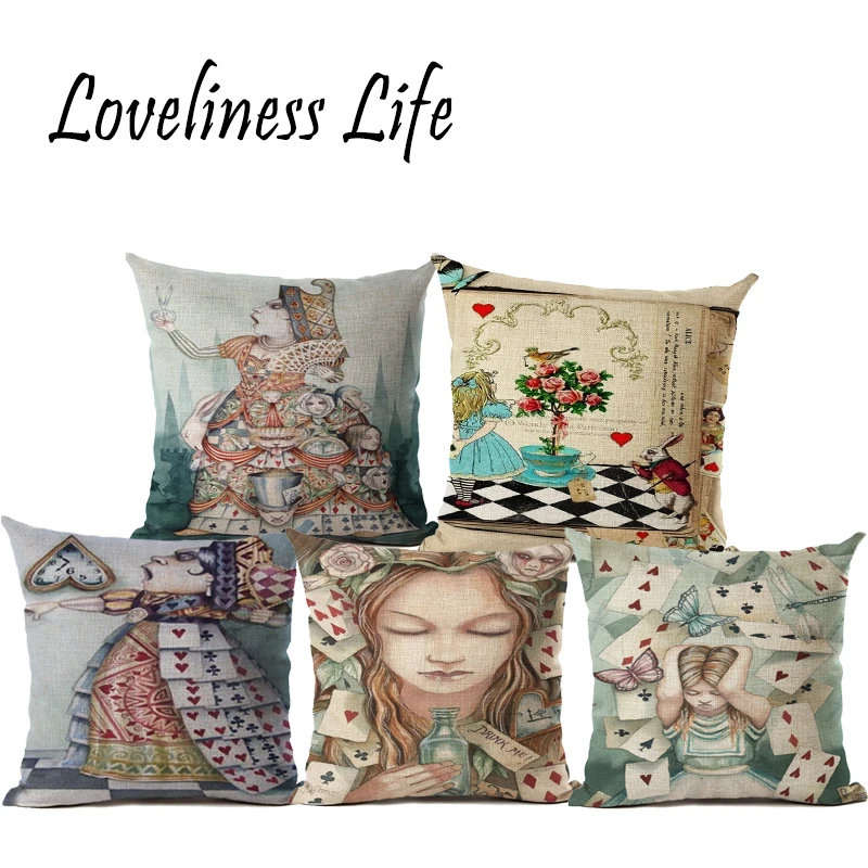 

Cushion Cover Illustration Rabbit Character in Poker Wonderland Retro Home Decorative Pillow Cover Cojines