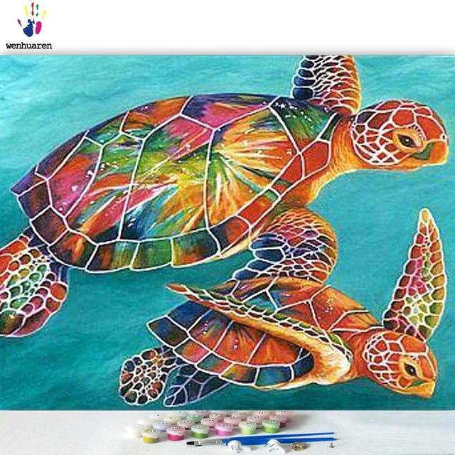 DIY colorings pictures by numbers with colors Colorful turtle picture