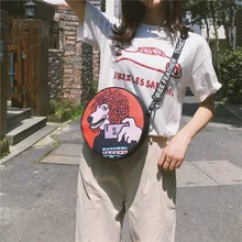 Японская сумка на плечо в стиле Харадзюку с принтом собаки, крутая круглая сумка в стиле хип-хоп, вечерние женские сумки, клатч, кошелек