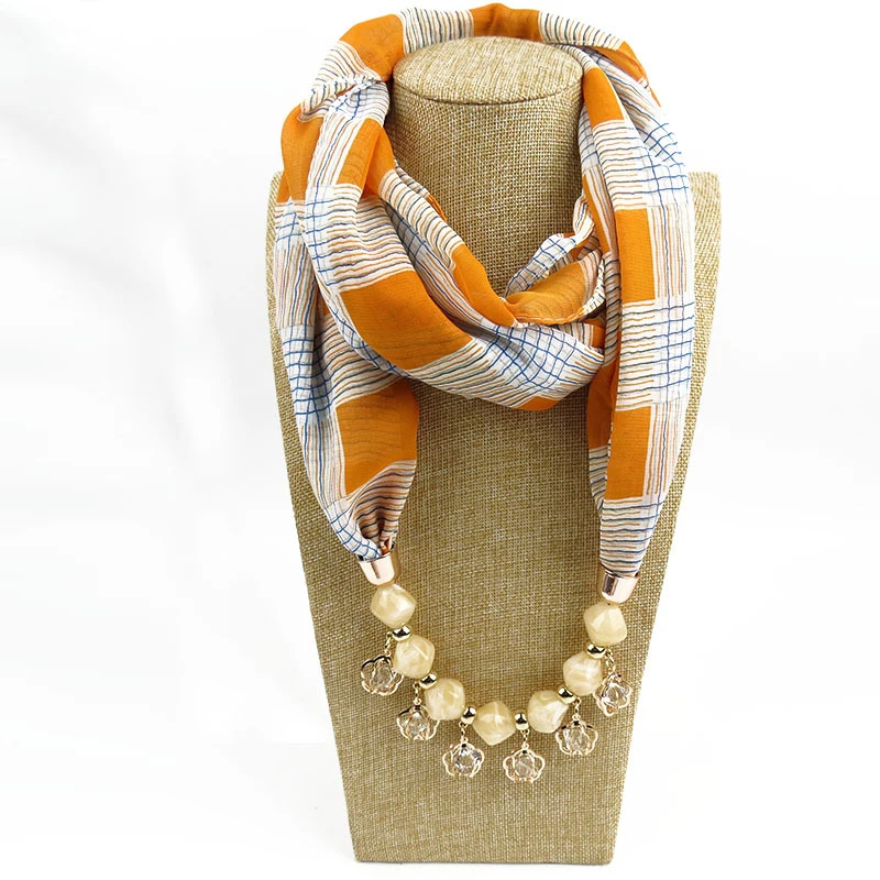 RUNMEIFA кулон шарф ожерелье богемные ожерелья для женщин шифон шарфы с подвесками ювелирные изделия обертывание платок женские аксессуары