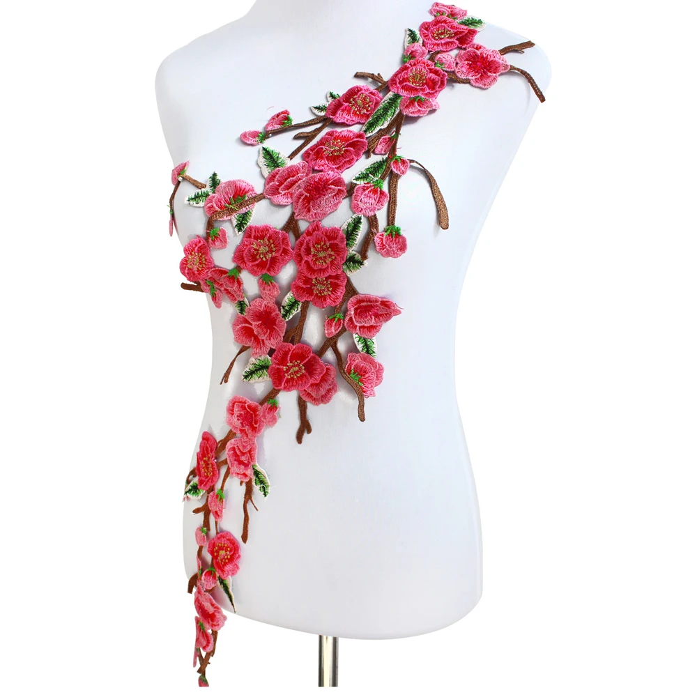

New Arrived Embroidered Floral Pink Lace Pacthes Motif Venice Venise Applique Sewing/Design Sew on Dress