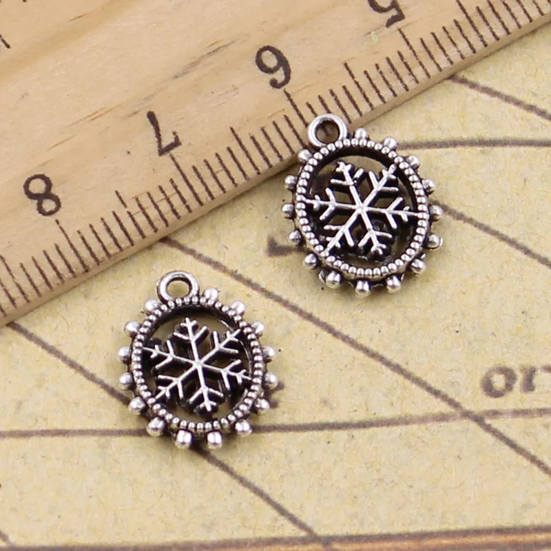 40pcs Charms Snow Snowflake 15x12mm Tibetan Pendants Antique Jewelry Making DIY Handmade Craft For Bracelet Necklace | Украшения и