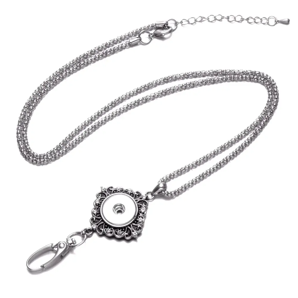SAVORI Retro 87cm Silver Chain Lanyard Necklace with Rhinestones Snap