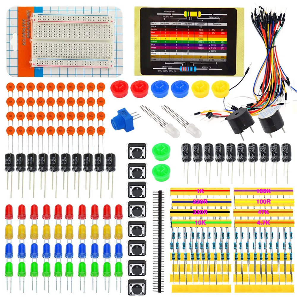 

Generalduty Starter Kit Electronic Parts for Arduino W/LED / Jumper Wires / Breadboard +white Box+11 Projects(online)
