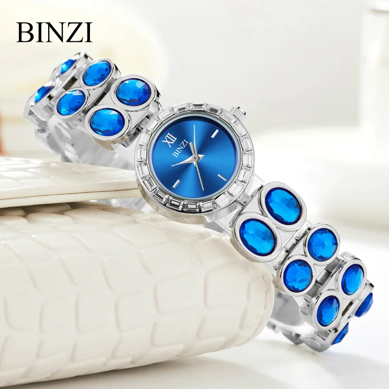

BINZI Brand Luxury Women Bracelet Watch Relogio Feminino Quartz Steel Ladies Wrist Watches Rhinestone Diamond Female Blue Watch